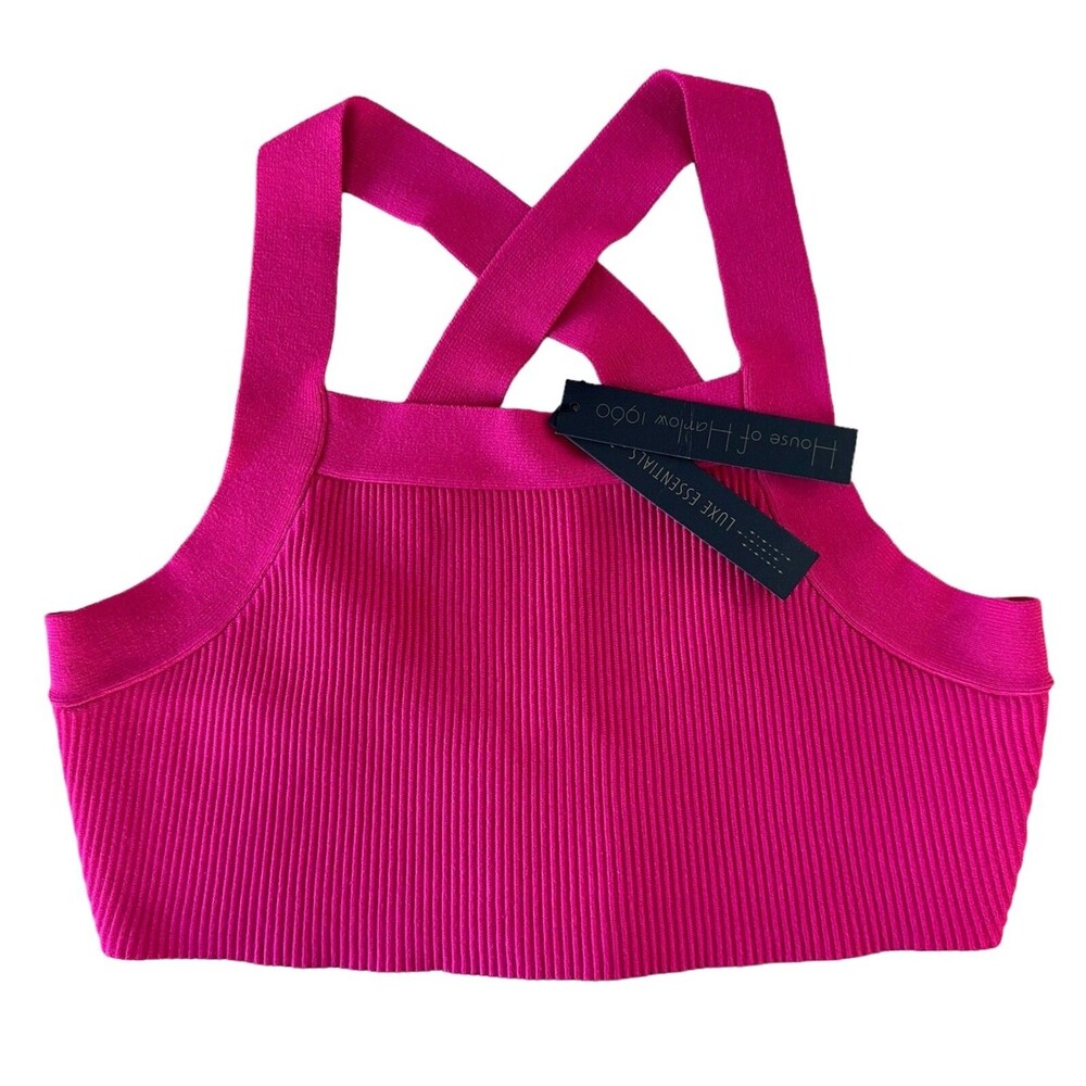 House of Harlow 1960 Woman's Luxe Essentials  Ribbed Cropped Top Size L Fuchsia - Picture 2 of 7